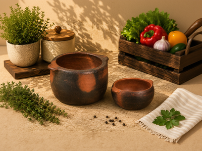 Hand Seasoned Clay Kalchatty – Traditional Clay Pot for Sambar & More