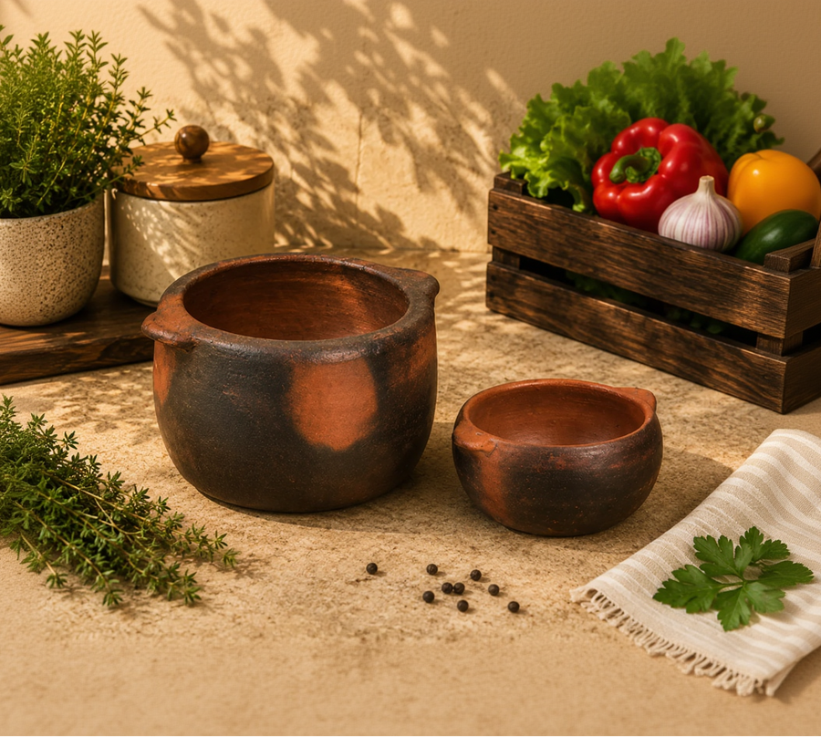 Hand Seasoned Clay Kalchatty – Traditional Clay Pot for Sambar & More