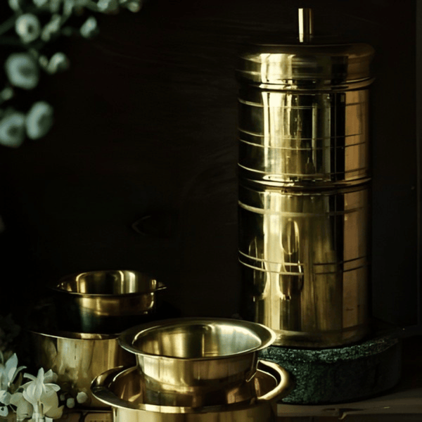Traditional Brass Filter Coffee Set with Dwara Tumblers