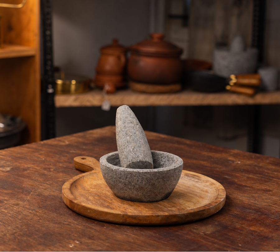 Hand Seasoned Stone Mortar and Pestle (Small) – Perfect for Crushing