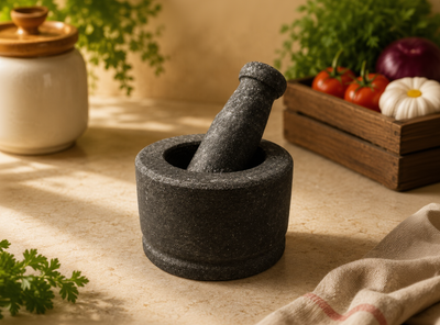 Hand seasoned Stone Mortar and Pestle (Medium) – Perfect Texture, Every Time