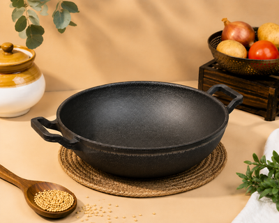 Cast Iron Flat Bottom Kadai (22cm)