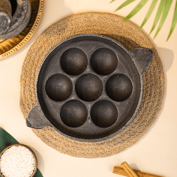 Cast Iron Paniyaram Pan/Unniappam (Non Flat Bottom), Hand Seasoned