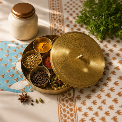 Traditional Brass Masala Dabba - Spice Box