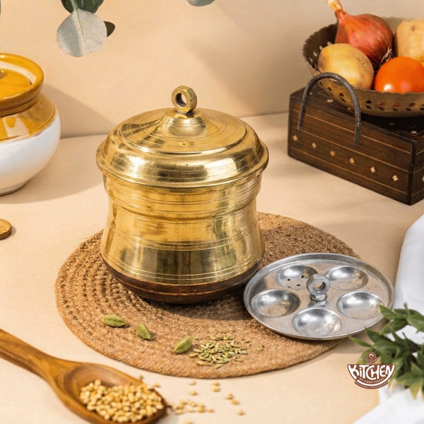Traditional Handcrafted Tin-Lined Brass Idly Patram