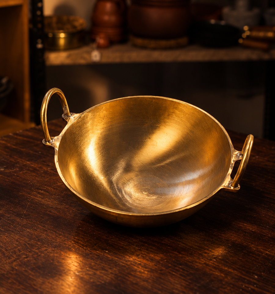 Traditional Bronze Kadai with Handles – For Curries, Payasam, Sweets & Slow Cooking