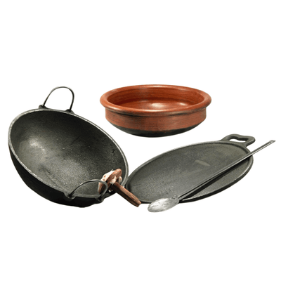 Hand Seasoned Cast Iron & Clay Starter Set- A Must in a kitchen